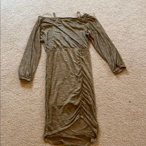 casual ruched tan day dress